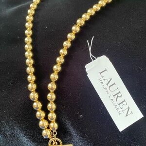 Ralph Lauren Gold tone beaded necklace 17 inch with tags